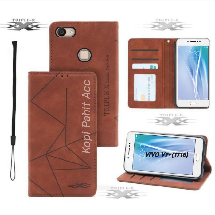 Case Vivo V7+ V1716 Flip Cover Wallet Leather Case Dompet Magnet Sarung Kulit