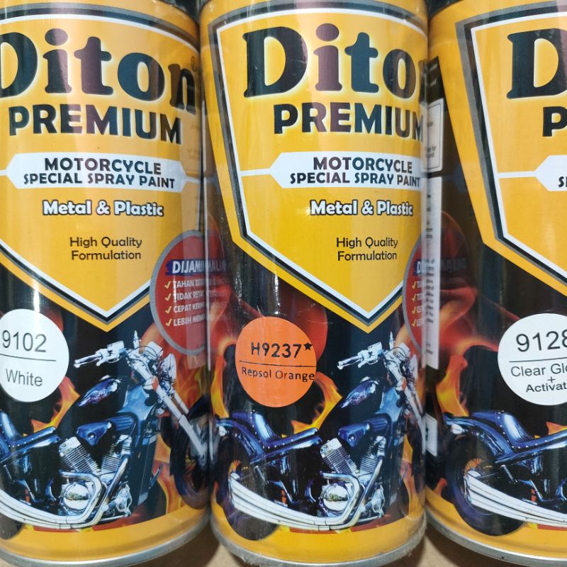 Diton Premium Paket Lengkap 3 Kaleng 400cc Oren Repsol Orange 9237 White 9102 Clear Glossy 9128 Pilox Pilok Cat Semprot Spray Paint