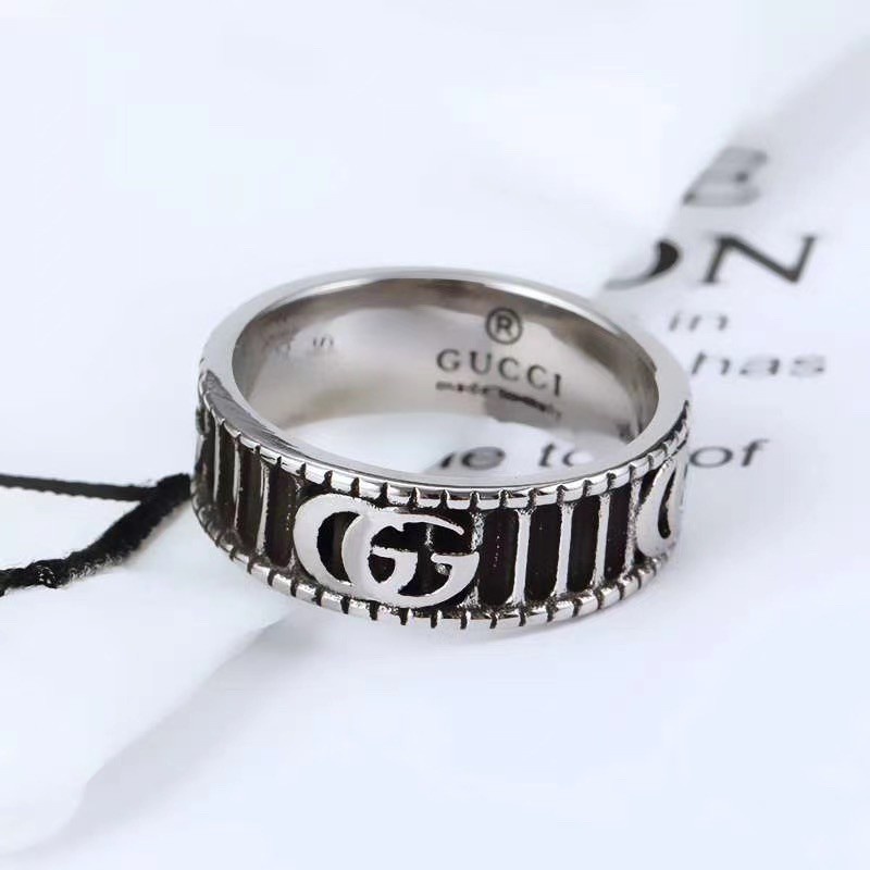 Cincin Bahan Titanium Steel Bentuk G Ganda | Cincin Format Bahan Stainless Steel Warna Hitam | Kotak Hadiah Untuk Hadiah |Aksesoris Cincin Gaya Keren