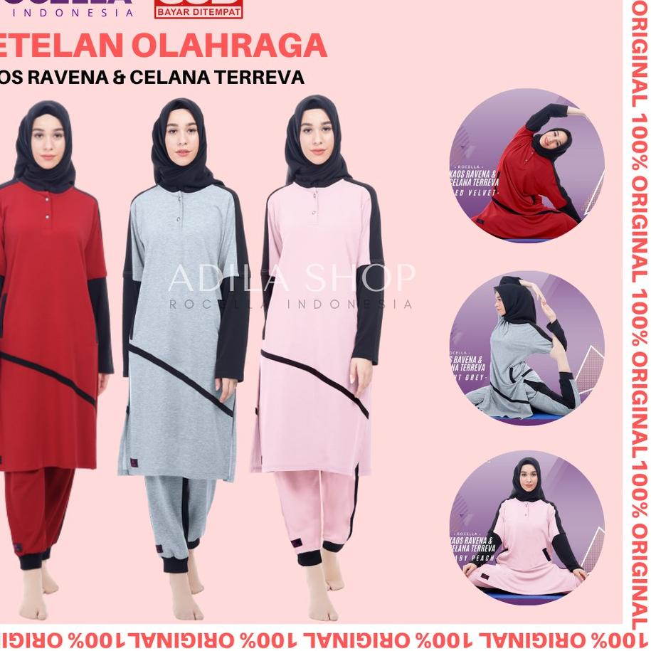Best Seller Setelan Yoga Muslimah/Setelan Olahraga Muslimah/Setelan Senam Muslimah/Rocella Kaos Rave