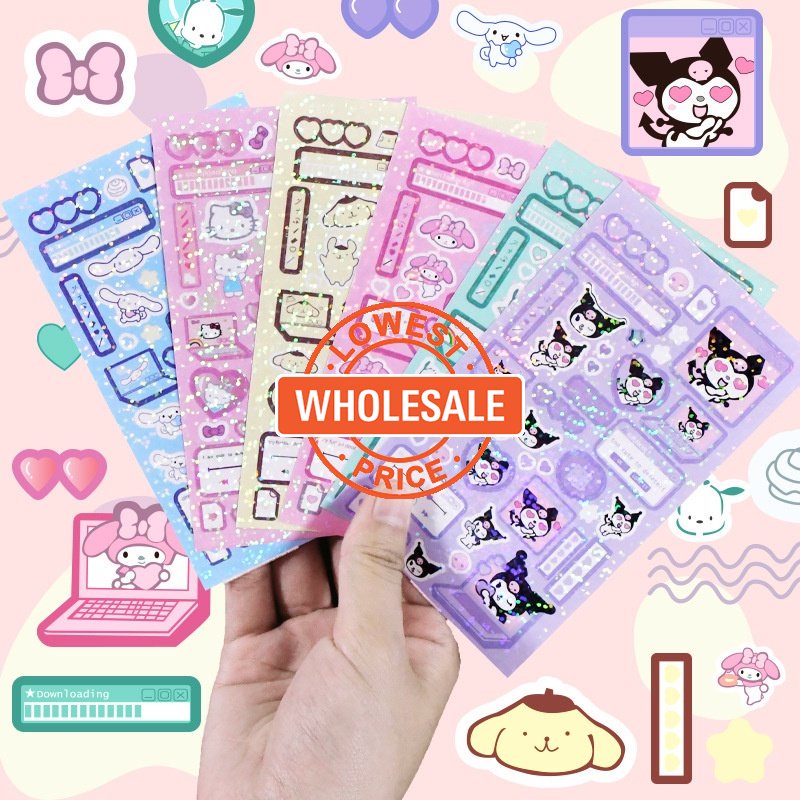 [Harga Grosir] Sanrio Kawaii Anime Laser Stiker Anak Kartun Lucu Melody Kuromi Hello Kitty Decals Tahan Air DIY Diary Hand Akun Scrapbook Foto Dekorasi Sticker