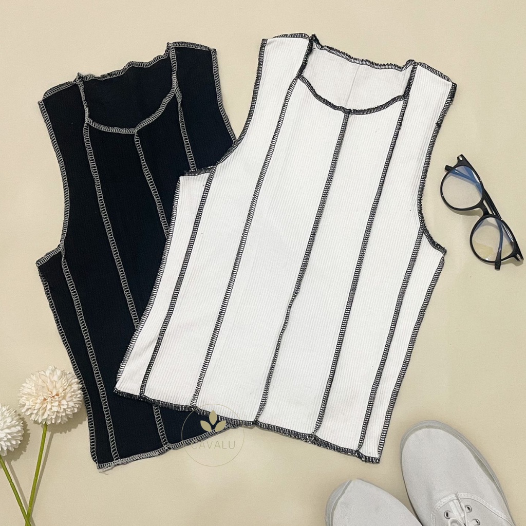 CAVALU Knit Korean Top Salur Tank Top Korea Model Salur Crop Top Rajut 240