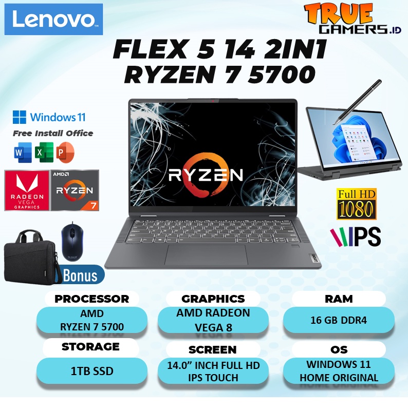 Laptop Lenovo Flex 5 14 Touchscreen Ryzen 7 5700 RAM 16 1TBssd FREE STYLUS