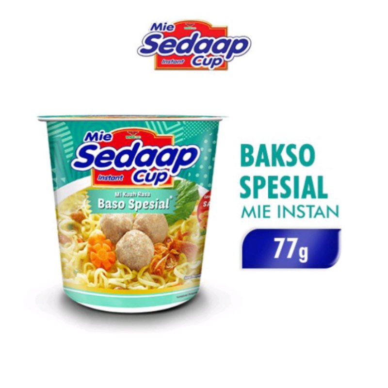 SEDAP SEDAAP Mie Instan Cup Bakso Spesial 77 gr Pop Baso Kuah