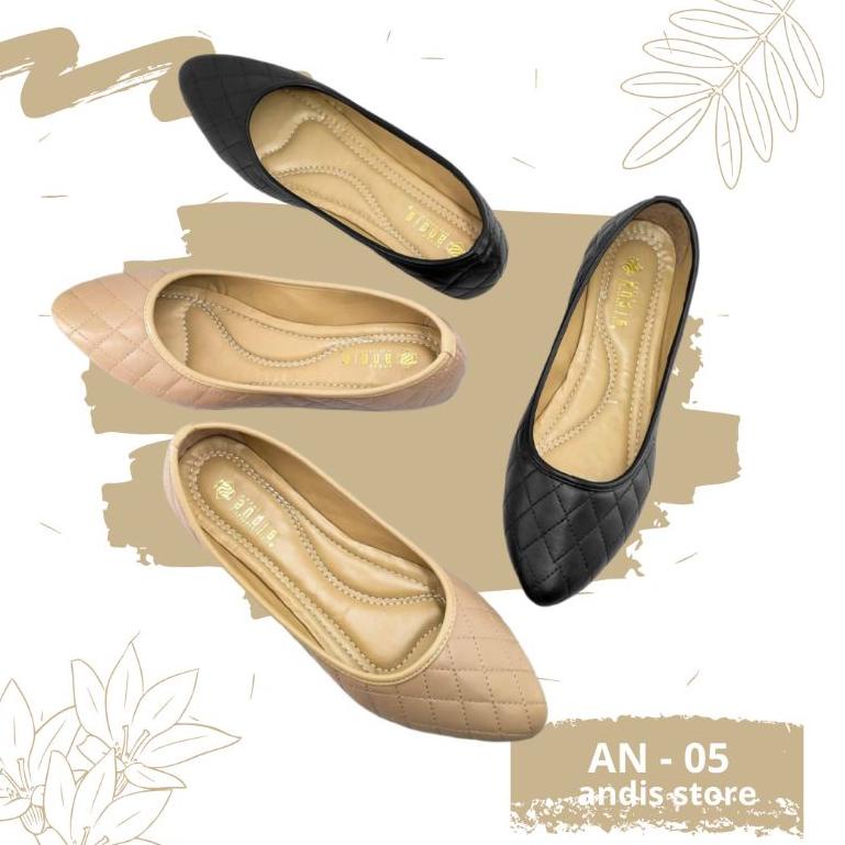 Terbaru Sepatu Wanita Flatshoes Channel Polos Andis AN05