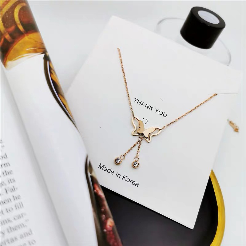 Butterfly Kalung Choker Model Kupu-Kupu Dengan Rumbai | Perhiasan Bahan Stainless Steel Untuk Aksesoris Wanita