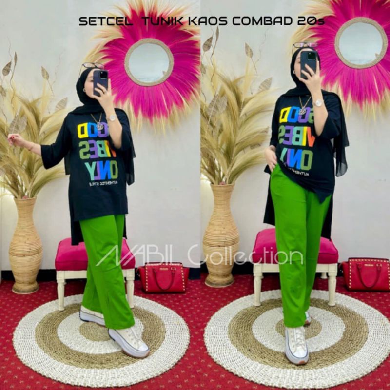 Setcel tunik combed by nabil, setelan celana wanita terbaru, Baju lebaran, Setcel combed premium