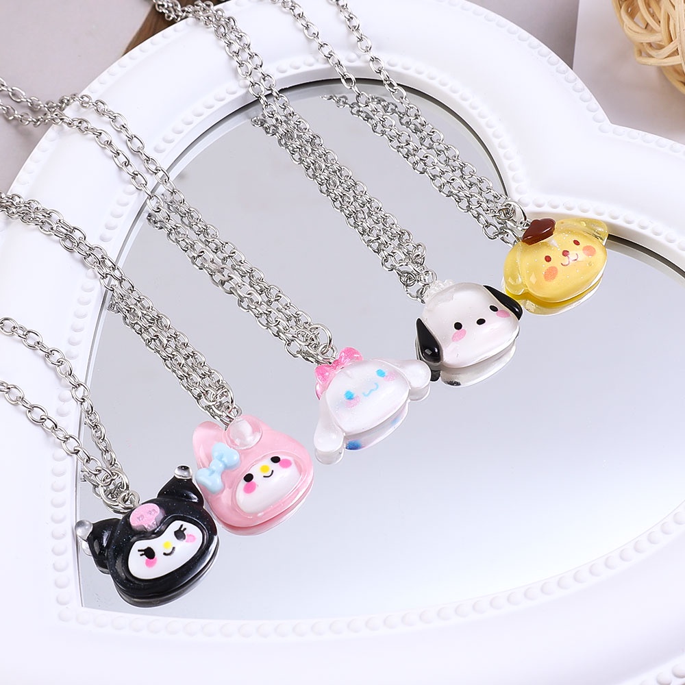 Kalung Choker Elegan Kalung Pasangan Sanrio Kuromi Melody Pacha Anjing Aksesoris Perhiasan Kartun Liontin Kalung Hewan Kecil Kalung Lucu Populer Manis Rantai Tulang Selangka