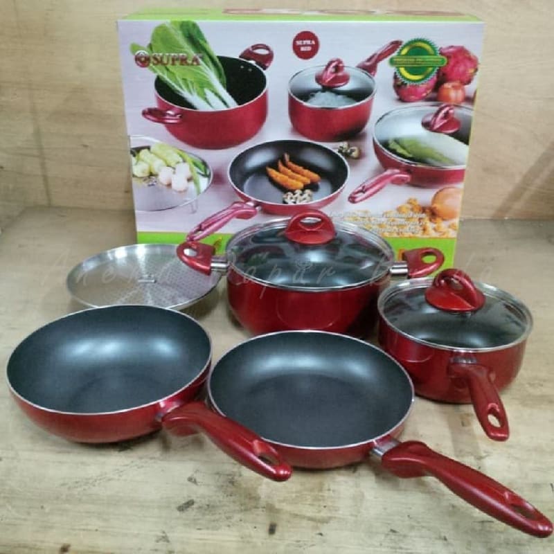 Panci Set Supra Rosemary 7Pcs Warna Merah Panci Serbaguna