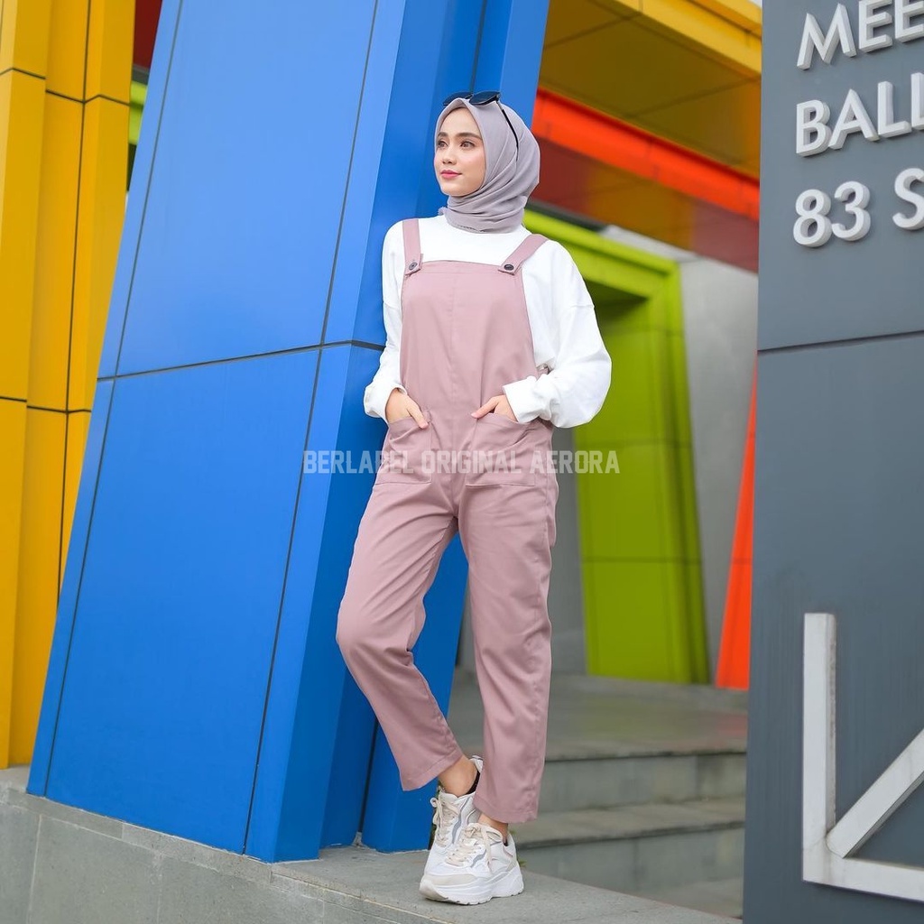 Baju Kodok Adrea Overall Overal Wanita Motif Polos Premium Terbaru 2023 Simpel Cantik Kekinian M-XL