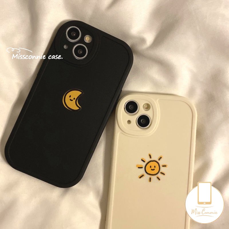 IPHONE Pasangan Casing Ponsel Tpu Lembut Kompatibel Untuk Iphone11 Pro Max7 6s 6 8 Plus XR 13 11 12 14 Pro Max X XS Max SE 2020 Simple Warna Solid Matahari Bulan Shockproof Cover