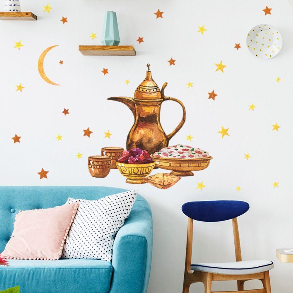 【 ELEGANT 】 Bulan Stiker Kreatif Tahan Air Eid Mubarak 3D Sofa Latar Belakang DIY Mural Dekorasi Dream Ungu Meja Makanan Ringan Stiker