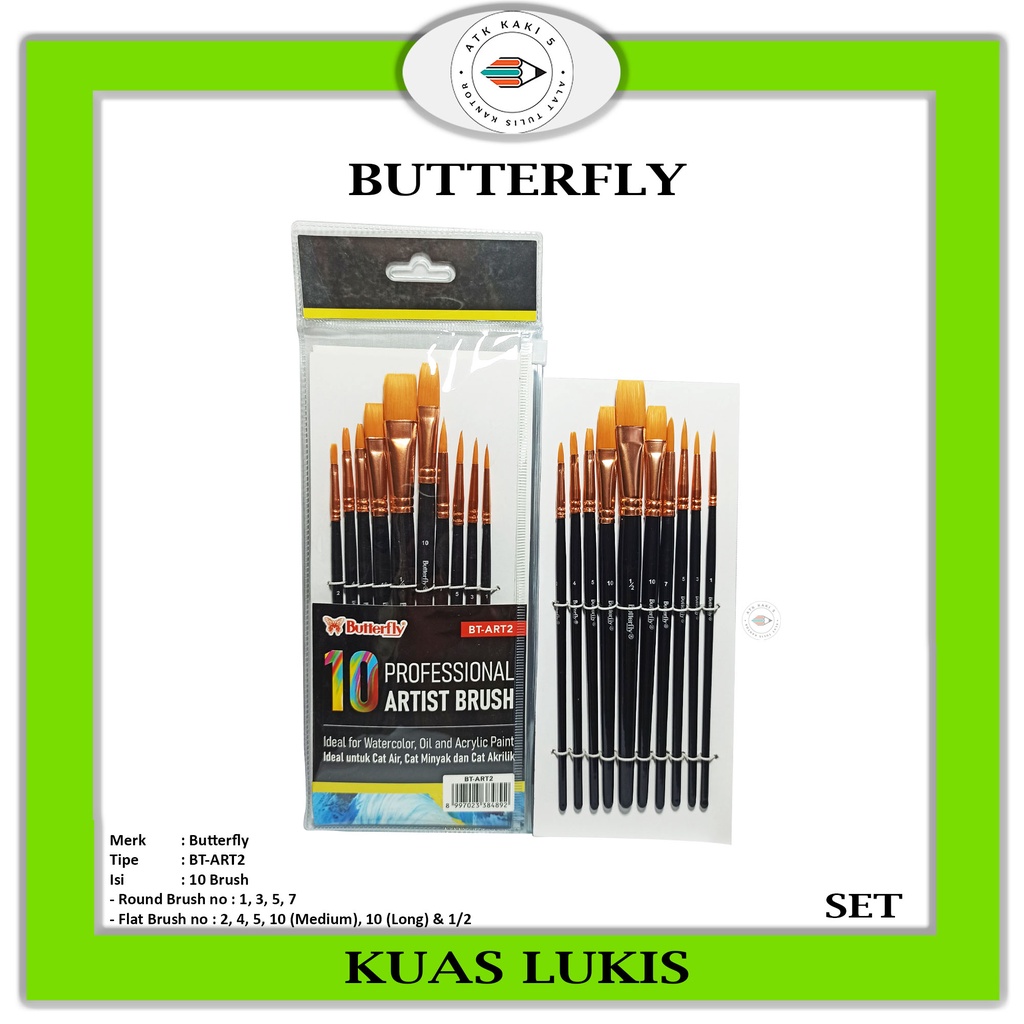 

BUTTERFLY - Kuas Lukis Paint Brush BT-ART2 - Set