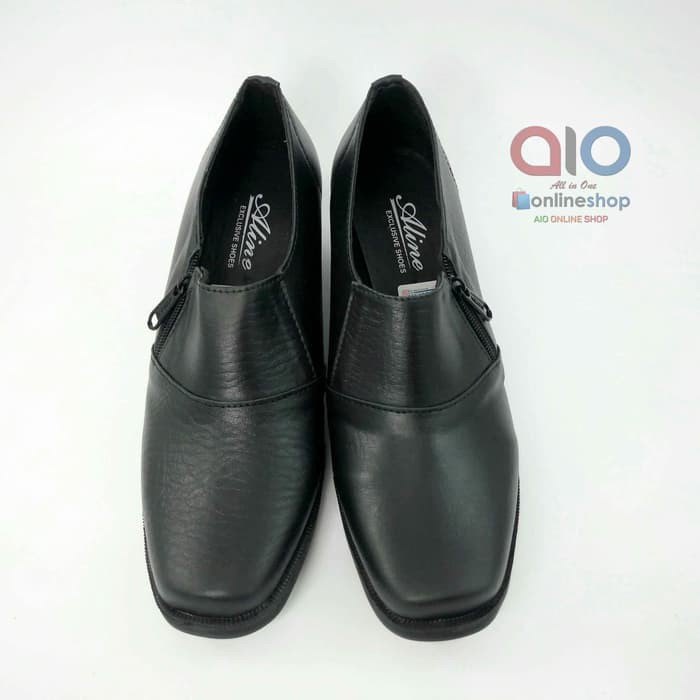 Sepatu Pantofel Wanita Resleting Hak 5 Cm Formal Zipper Hitam Polwan Kowad Dishub AW14