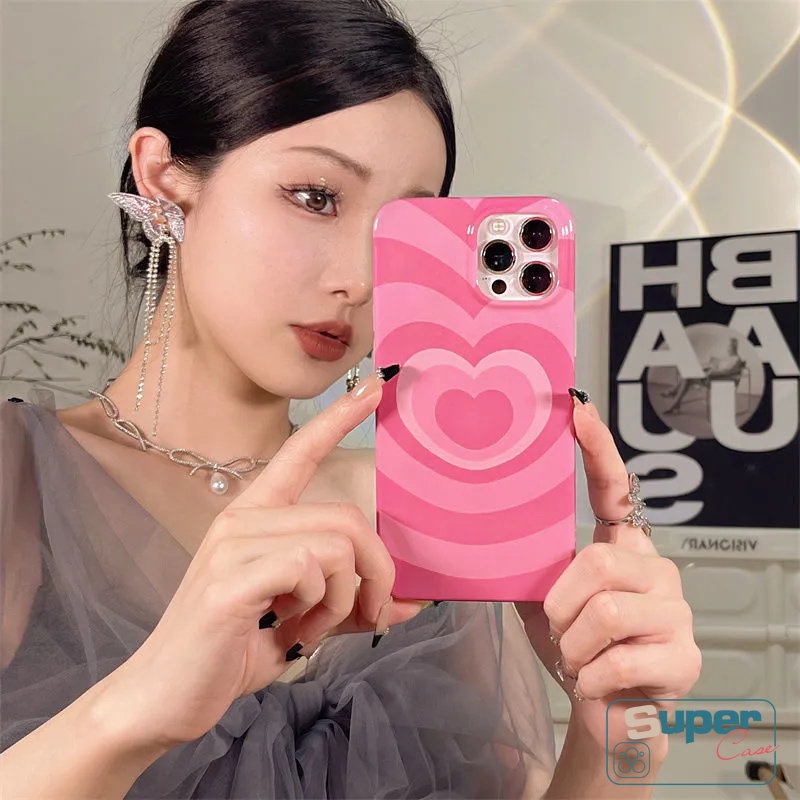 IPHONE  Casing Ponsel Pink Rose Merah Glossy Kompatibel Untuk Iphone7 8 Plus XR X XS 11 14 13 12 Pro Max Max SE 2020 Gradiasi Cinta Hati Halus Lembut Tpu Silicon Back Cover Cases