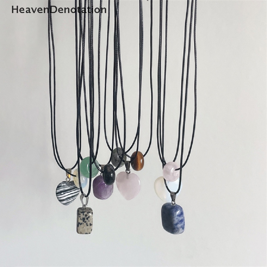 [HeavenDenotation] Kalung Liontin Batu Vintage Sederhana Bergaya Square Peach Heart Necklace Tali Hitam Rantai Klavikula Untuk Wanita Pria Perhiasan HDV