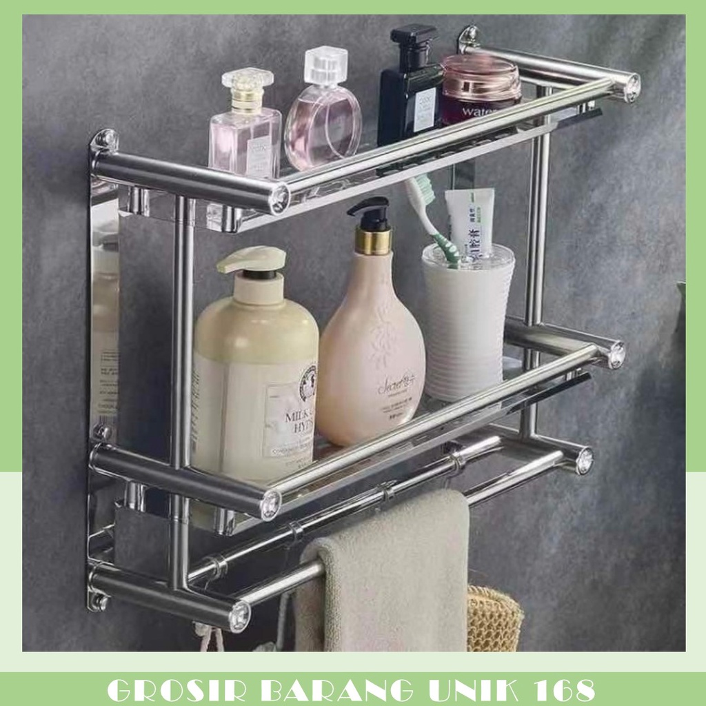 SHENAR Rak Rose 2 susun Rak Dapur bumbu Rak Sabun Kamar mandi Stainless Steel Baut Dinding Rak Tempe