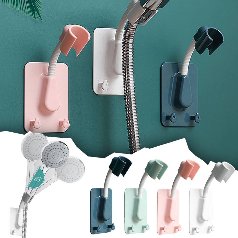 ღ Self-Adhesive Shower Kepala Bracket Holder 360 ° Adjustable Universal Handheld Shower Tongkat Rak dengan 2 Kait Dinding kamar Mandi Aksesoris