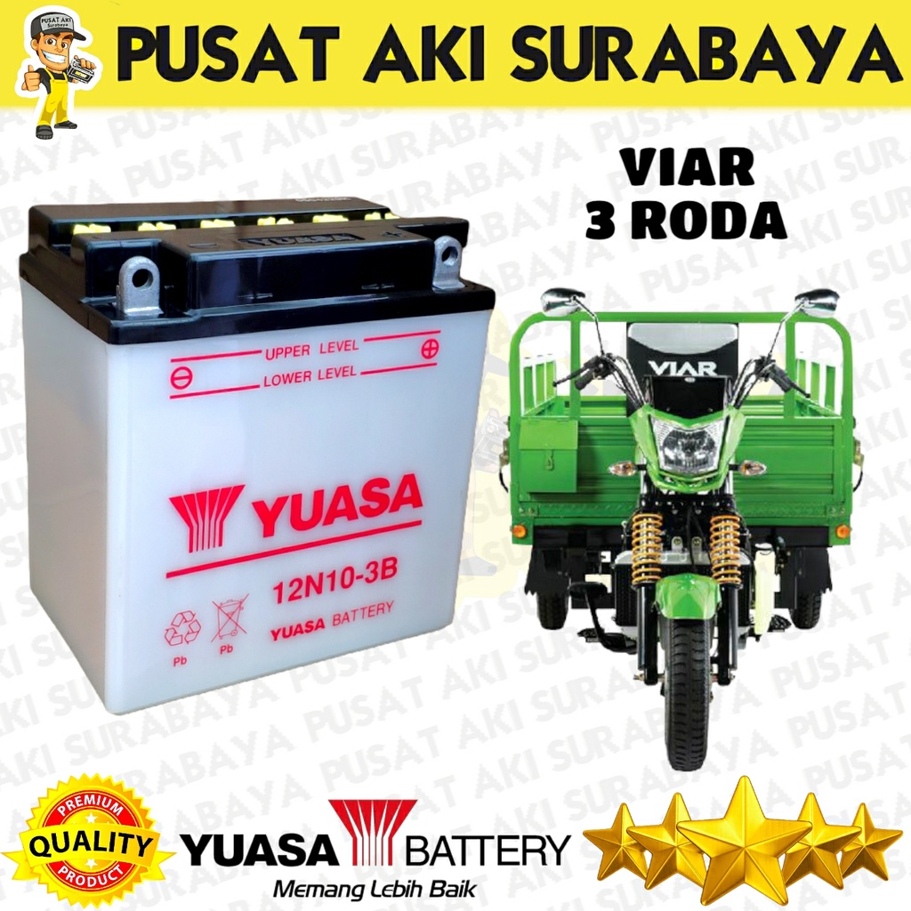 ACCU BERKUALITAS YUASA 12N10 3B AKI MOTOR VIAR 3 RODA MERCY GENSET STRUM IKAN EMERGENCY LAMP THUNDER KAISAR NOZOMI