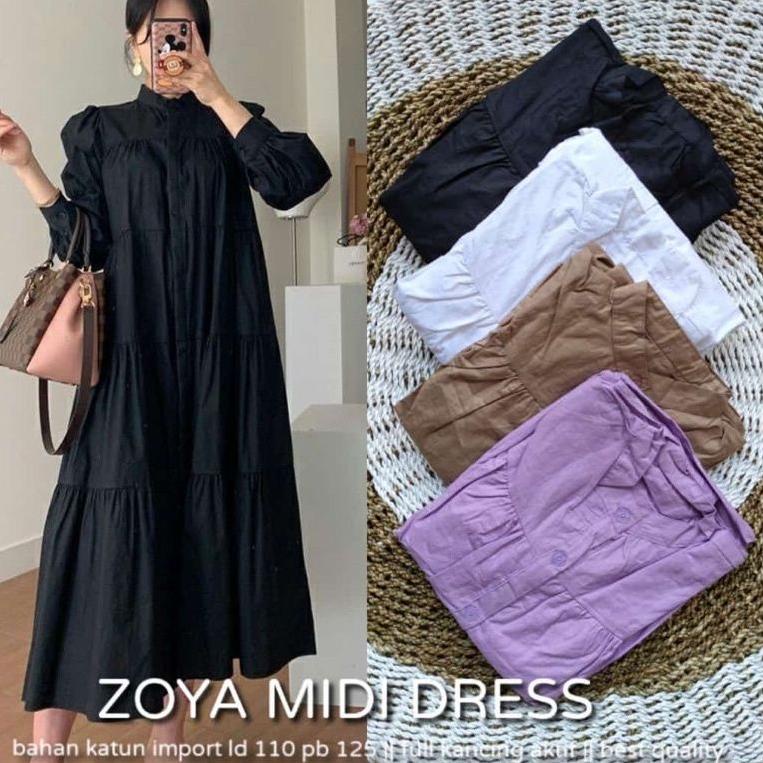 Ready ZOYA MIDI DRESSS FULL KANCING // DRESS KATUN PREMIUM // PAKAIAN MUSLIM