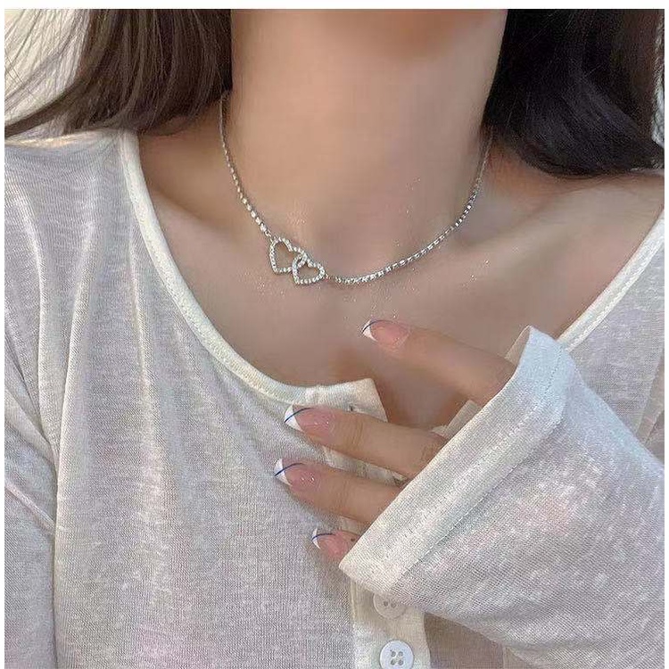 Kalung Rantai Cinta Hati Kristal Elegan Untuk Wanita Aksesoris Perhiasan Kalung Fashion