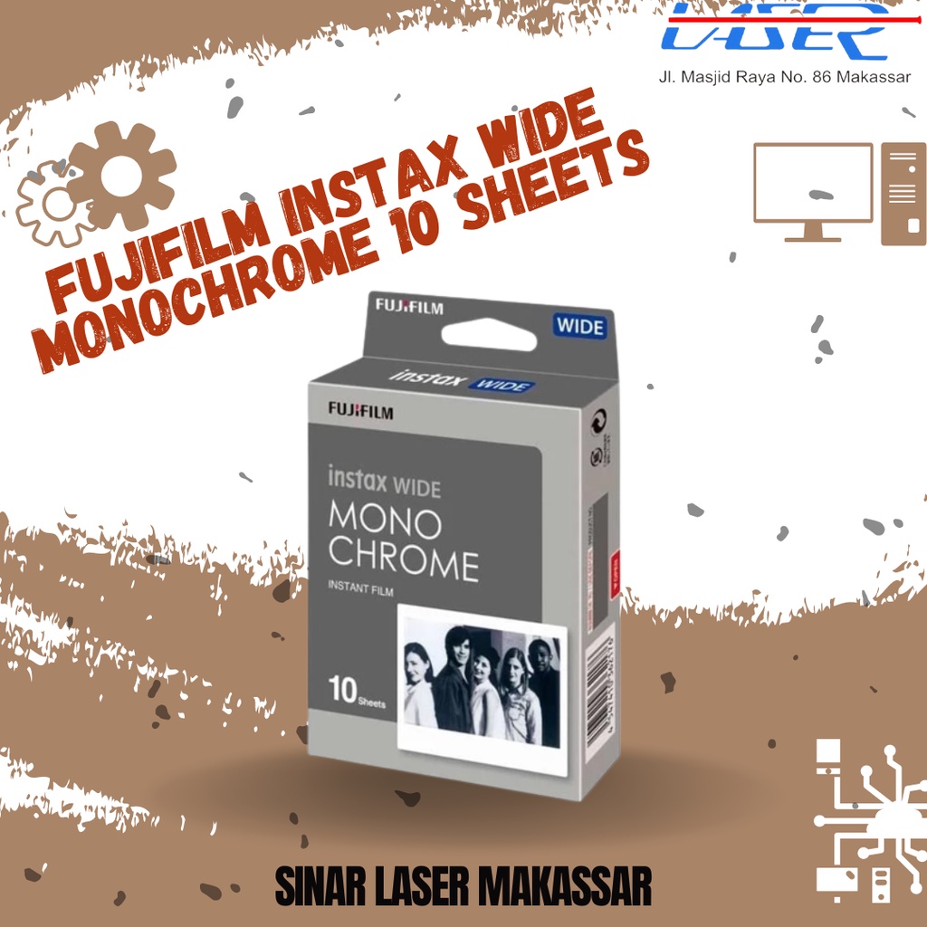 KERTAS FOTO KAMERA POLAROID FUJIFILM INSTAX WIDE MONOCHROME 10 SHEETS KERTAS FOTO KAMERA POLAROID (e