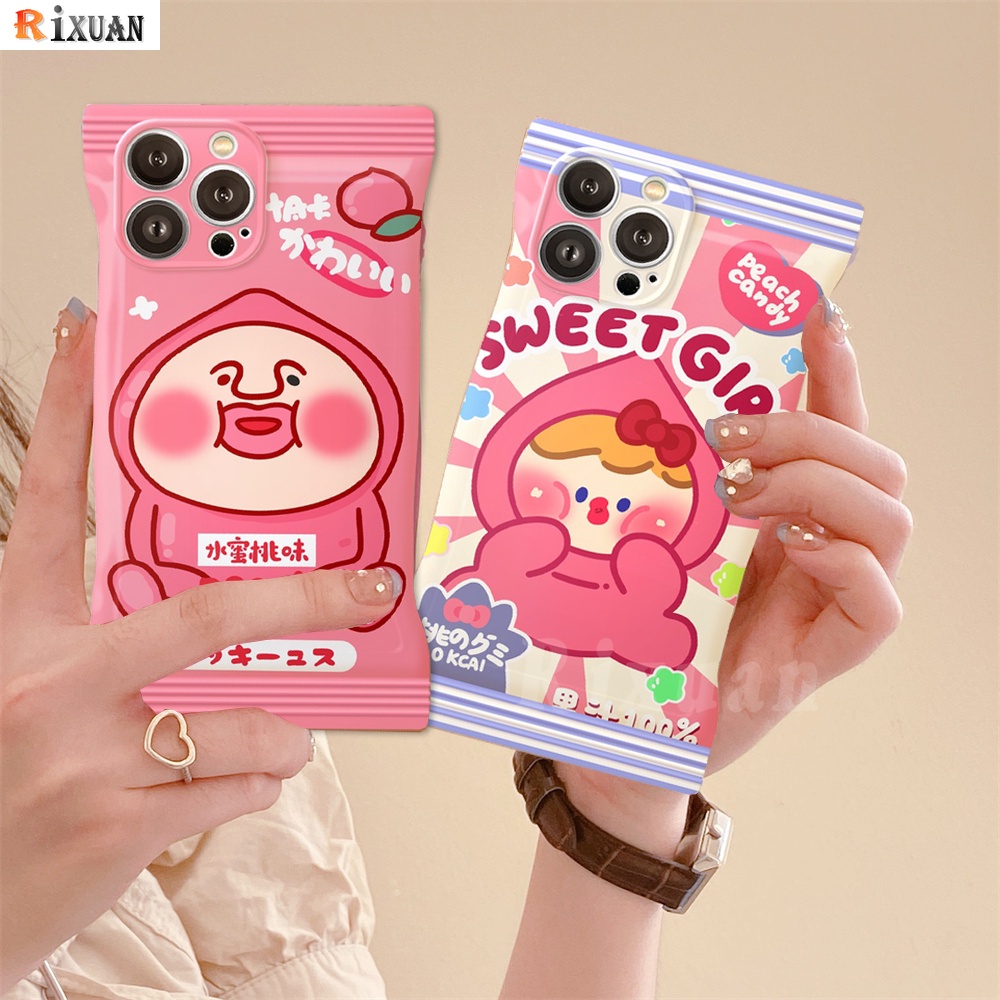 Redmi Note11 Pro Note11S 10C Note10 5G 10A 9C 9A 10 9T 10s Note9 Note8 Poco M5S M3 X3 NFC Bentuk Permen Fashion Peach Cewek Cowok Pasangan Soft Phone Case RIXUAN