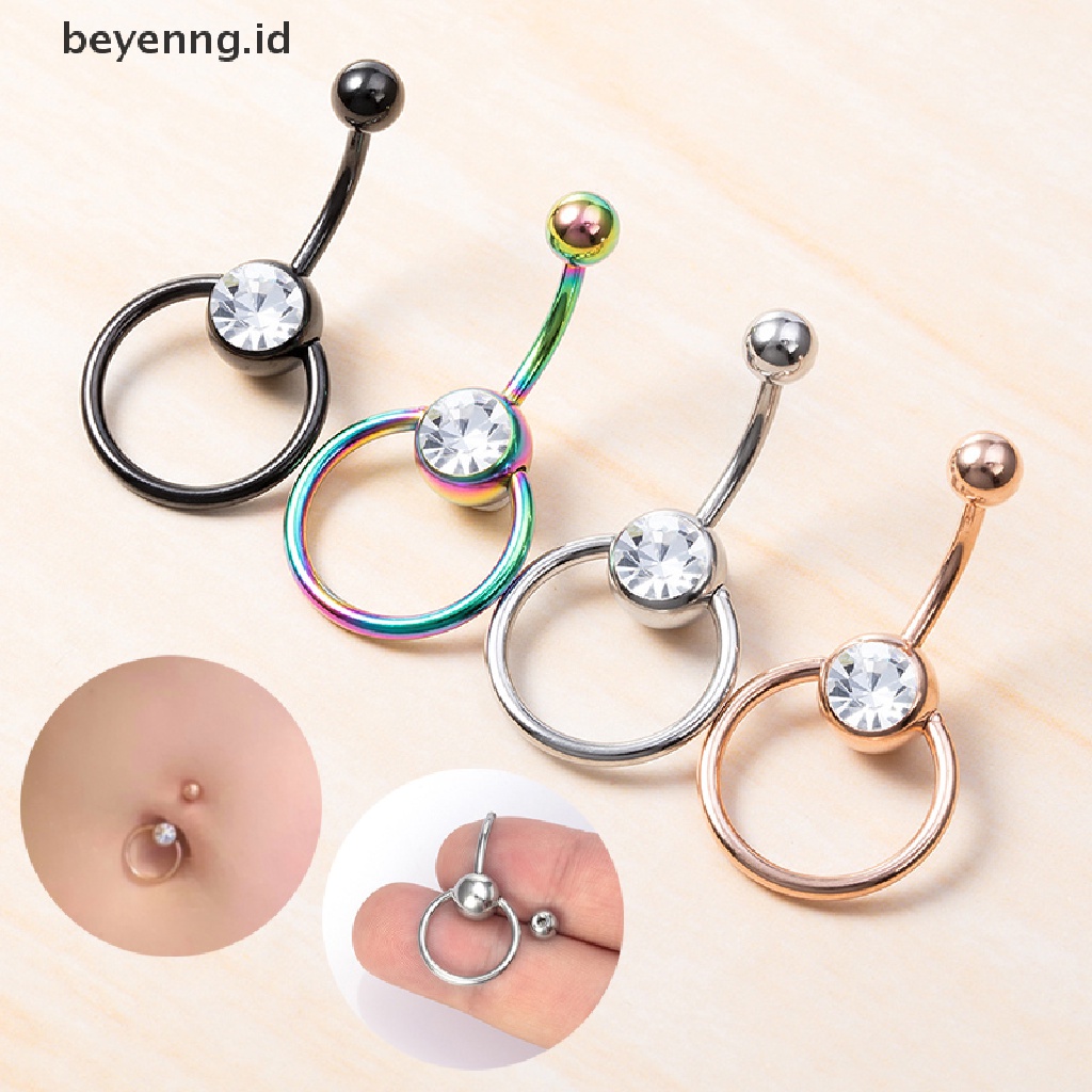 Beyen Stainless Steel Bar Kristal Curvy Belly Navel Cincin Helix Body Jewelry ID