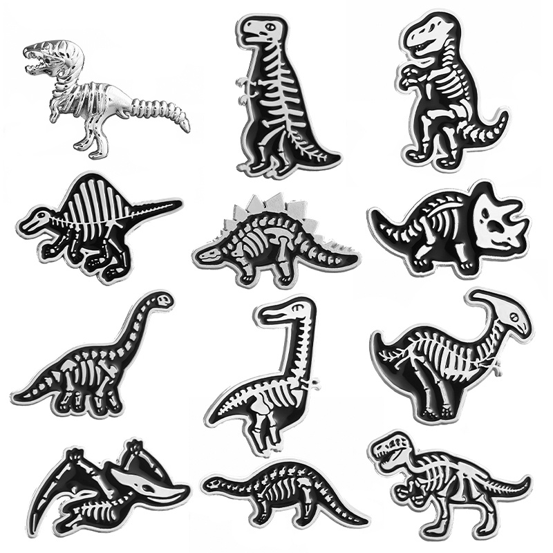 Dinosaurus Enamel Pin Tyrannosaurus Rex Hewan Kuno Custom Perhiasan Hadiah Untuk Teman Hitam Punk Kerah Pakaian Bros Jewelry