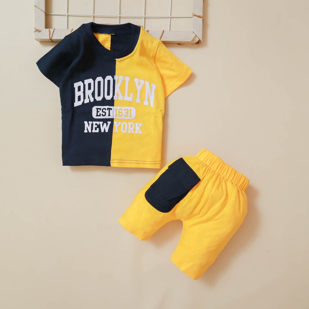 Nuna Store Setelan Baju Celana Anak Bayi Laki-laki Usia 6 bulan - 5 tahun Motif Brooklyn