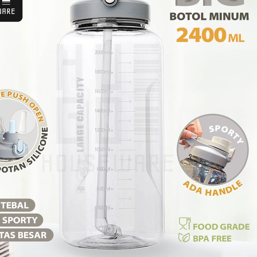 ☀ HUGO Botol Minum 2,4 Liter Jumbo Besar Anti Bocor Food Grade Tempat Air Minum 2400 ml ✥