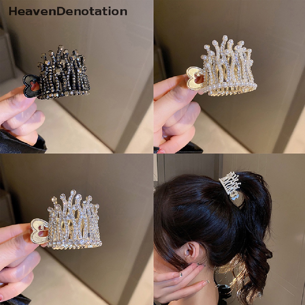 [HeavenDenotation] Mutiara Berlian Imitasi Mahkota Jepit Rambut Ponytail Tinggi Hair Claws Clip Aksesoris Rambut HDV