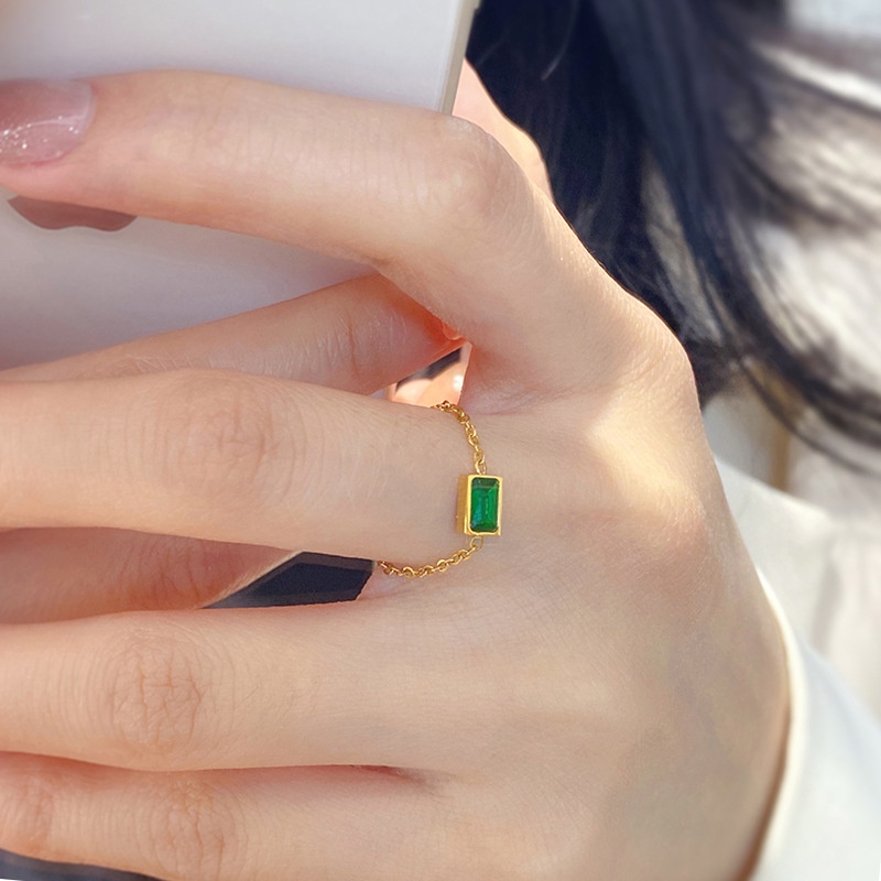 Cincin Rantai Berlian Warna Hijau Untuk Wanita