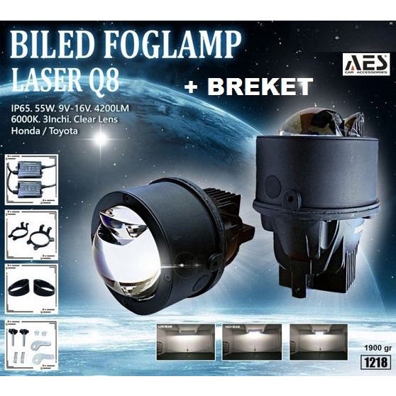 Lampu Biled FOGLAMP AES Q8 laser bi led High Low Beam Projector mobil
