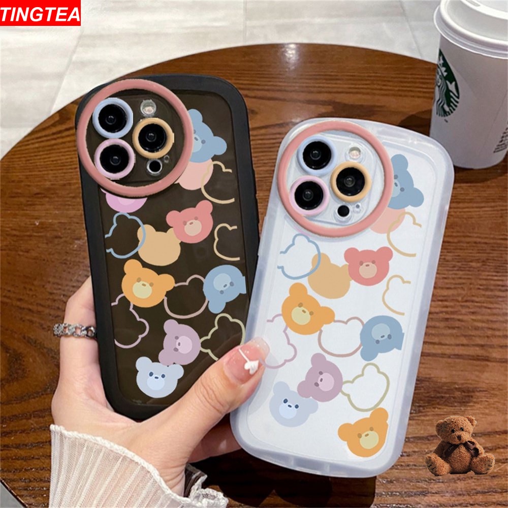 Silikon Oppo A16 A16K  A17 A57 2022 A77 A77S A15 A54 A53 A12 A5S A7 A3S A31 A52 A83 A92 A37 F9 A1K F1s Kartun Beruang Warna-Warni Lembut Jatuh Fasionable Casing Ponsel