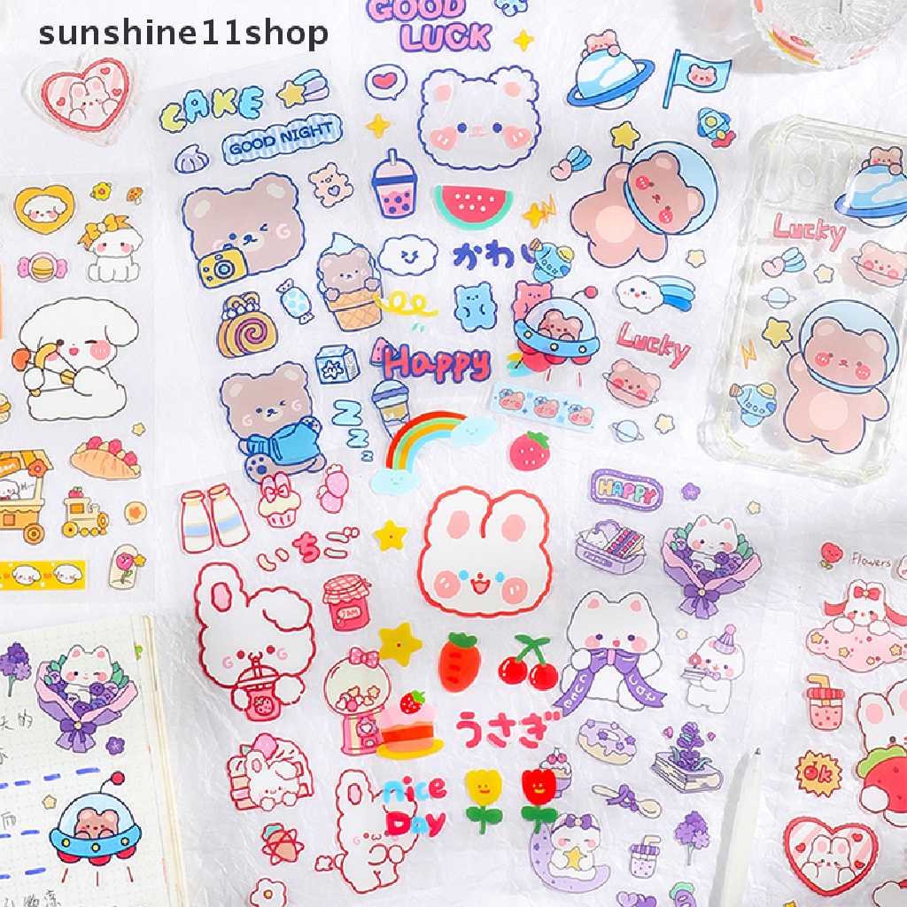 Sho 5lembar Kawaii Lucu Stiker Kartun Hewan Jurnal Stiker Tanpa Jejak Tahan Air Stiker Hias DIY Alat Tulis Perlengkapan Seni N