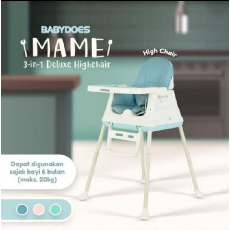 BabyDoes CH-SN 01505 B Mame 3 in 1 Deluxe High Chair/ Kursi Makan Bayi - Blue Preloved