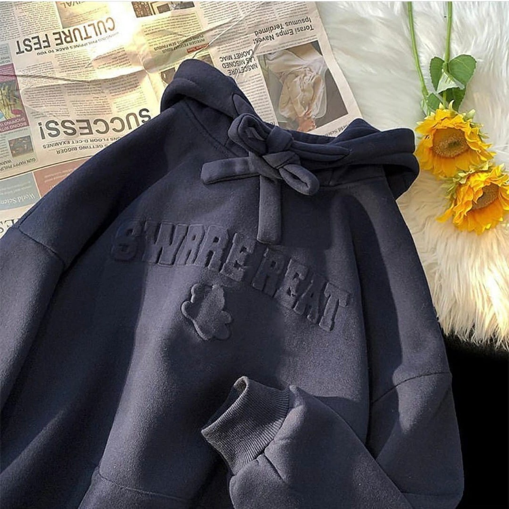 EMBOSS SWRRE REAT HOODIE OVERSIZE WANITA - SWEATR HODIE WANITA OVERSIZE