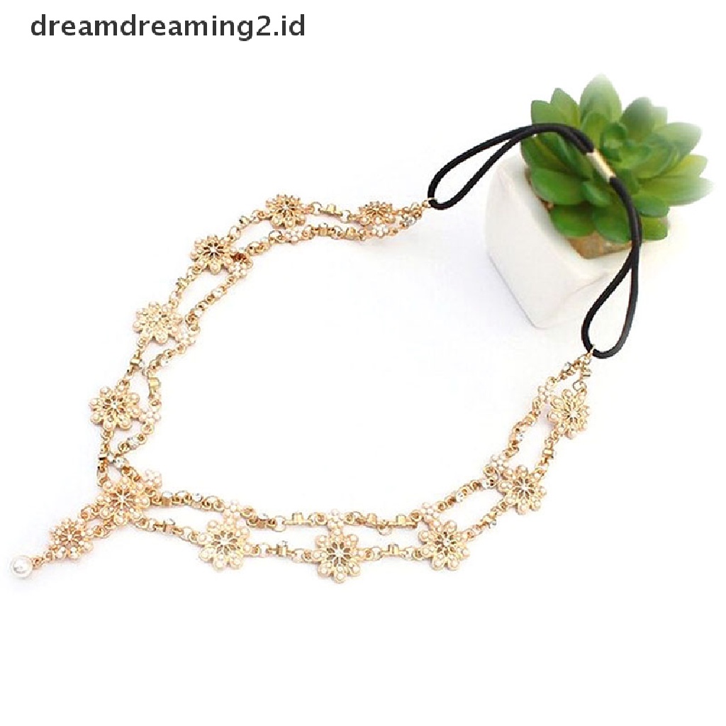 (dream) Womens Fashion Mutiara Berlian Imitasi Kepala Rantai Perhiasan Headband Head Piece Hair Band.