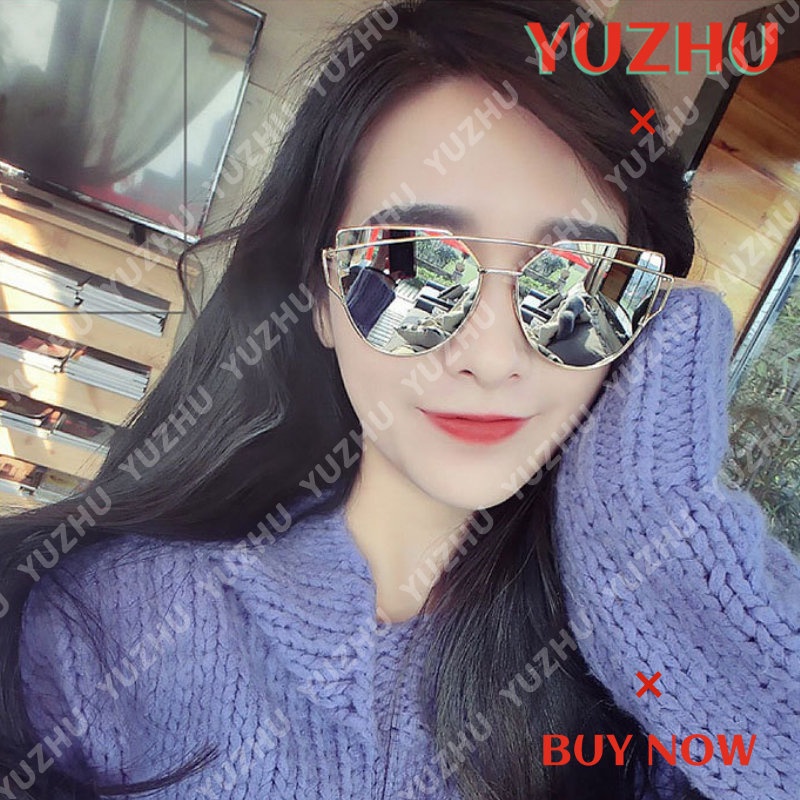 (YUZHU) Vintage Mode Logam Bingkai Kacamata Hitam Mode Barat Mata Kucing Mercury Sunglasses