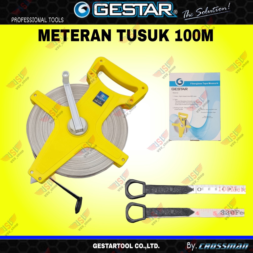 GESTAR Meteran Roll Tusuk 100m Meteran Gulung Tancap Fiber Meteran Tanah