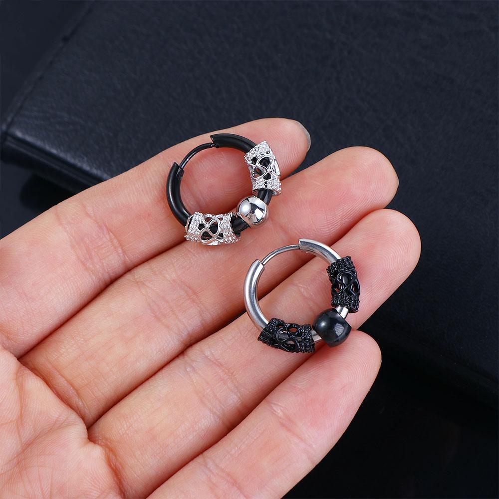 Mxbeauty Anting Hoop Pria Hiphop Untuk Wanita Cross Hollow Out Bulat Naga Stud Earrings