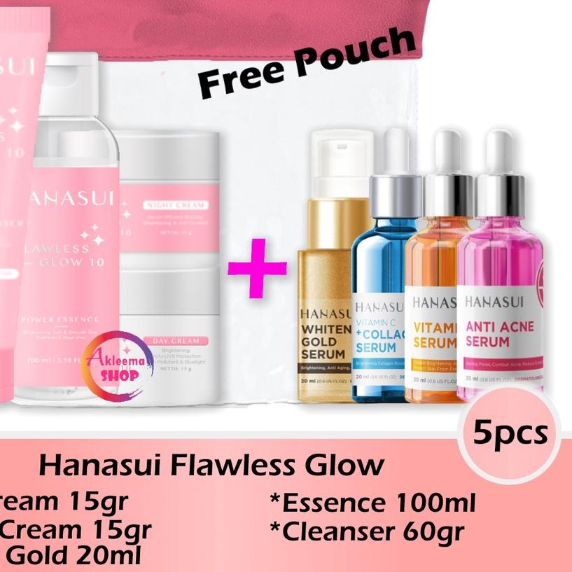 ✺ Paket Hanasui Flawless Glow 5pcs (Day+Night+Serum+Essence+Cleanser) ❊