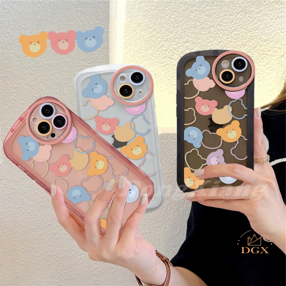 Fashion Case Kompatibel Untuk iPhone 11 Pro MAX iPhone13 iPhone14 iPhone XR XS MAX iPhone6 6S 7 8 Plus Shockproof Cases Colorful Cute Bear Soft Rubber Clear Phone Cover DGX