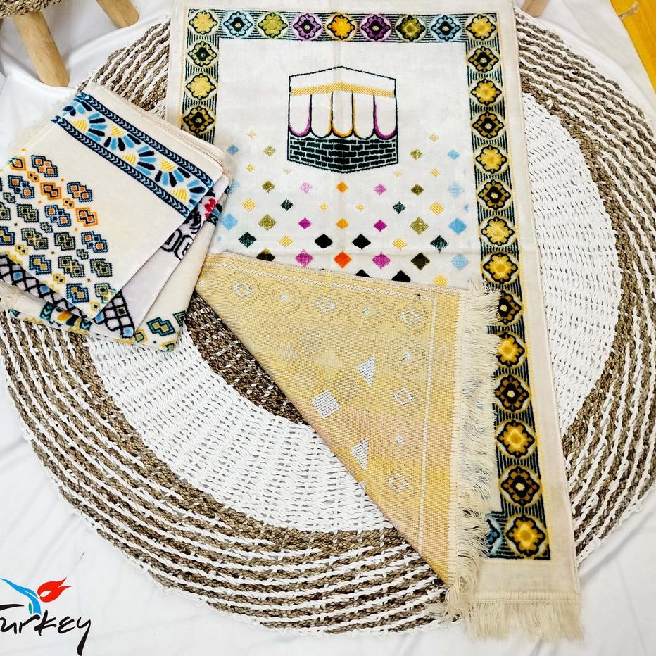 ➷ Sajadah Turkey Bulu Tebal  Sajadah Ar Rahman Premium White / Putih uk 70 x 110 cm ➳