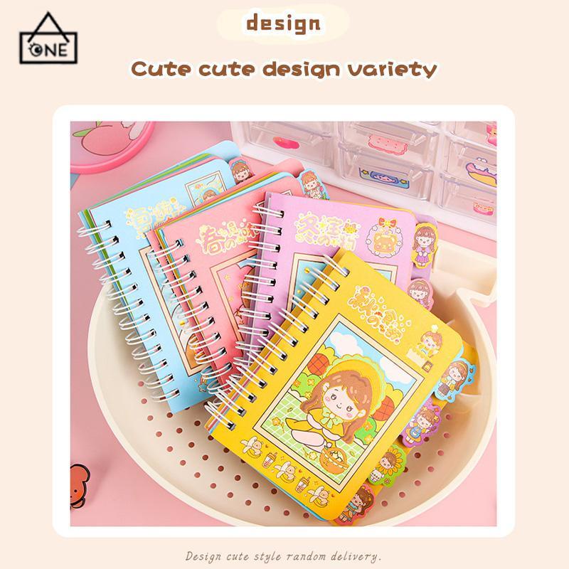 COD❤️Buku Catatan Lucu Siswa Scrapbook Coil  Buku Portabel  Dengan Stiker Di Dalamnya-A.one