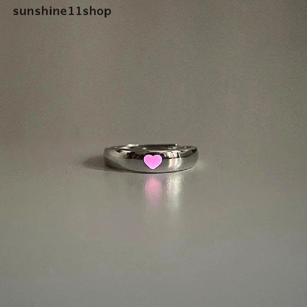 Sho Cincin Cinta Hati Bercahaya Menyala Dalam Gelap Fashion Adjustable Pasangan Rings Warna Perak Pink Biru Cahaya Perhiasan Hadiah Untuk Kekasih N