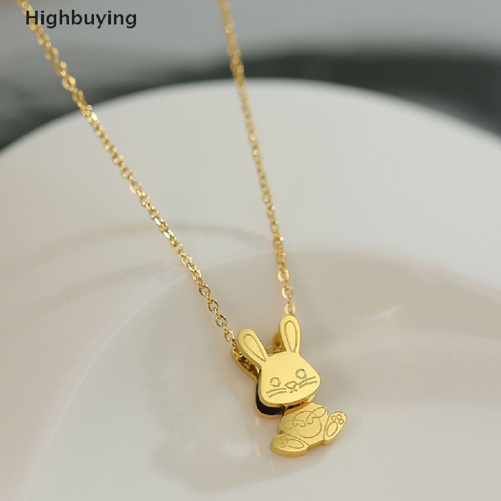 Hbid Titanium Steel Dancing Rabbit Necklace Cute Rabbit Pendant Rantai Choker Perhiasan Fashion Swing Rabbit Necklace Untuk Wanita Perhiasan Glory