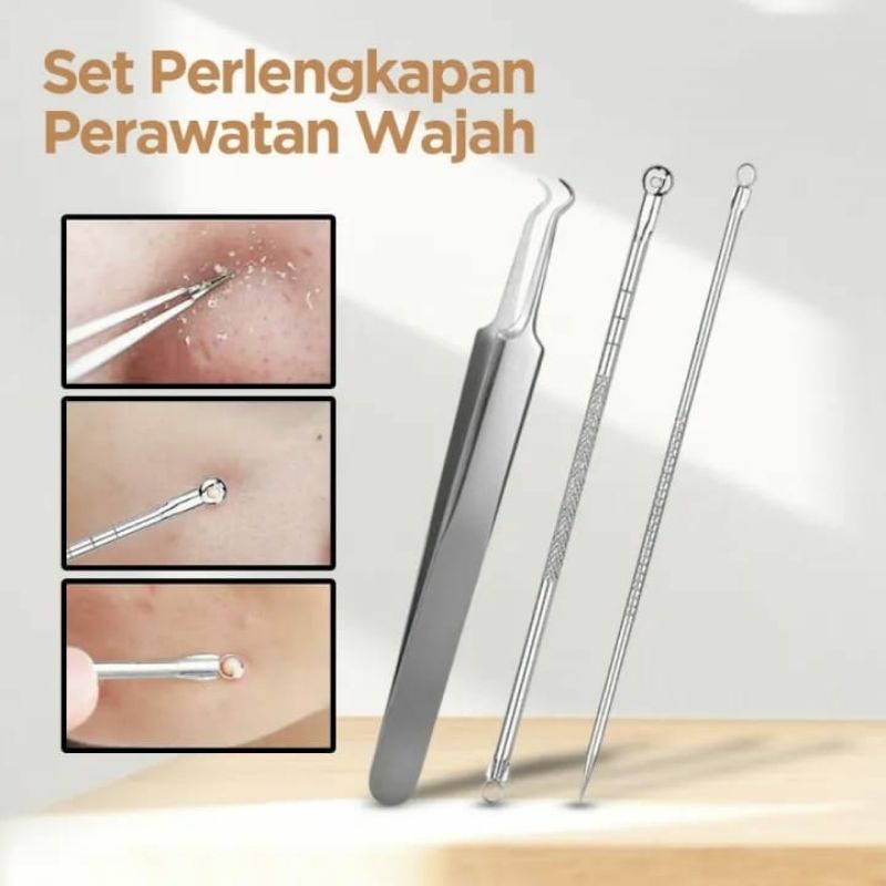 Pinset Komedo Stainless Steel 3in1 Set Perlengkapan Perawatan Wajah