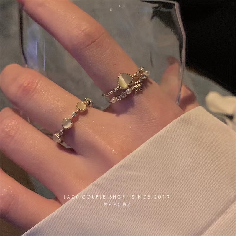 IFYOU Mutiara Kristal Berongga Cincin Set Untuk Wanita Elegan Emas Terbuka Rings Aksesoris Fashion Perhiasan